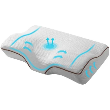 Giselle Bedding Memory Foam Contour Pillow, 60cm x 35cm, Butterfly Shape, High-Density, Removable Cover, Grey