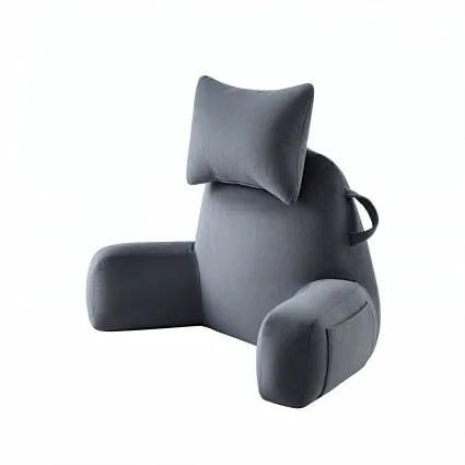 Giselle Bedding Reading Pillow Grey with Detachable Neck Roll Armrests Side Pockets 100x27x60 cm Support