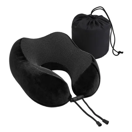 Wanderlite Travel Neck Pillow with Memory Foam and Washable Cover Black