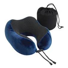 Wanderlite Travel Pillow for Aeroplanes Memory Foam Neck Support Washable Cover Storage Bag Blue