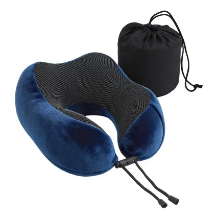 Wanderlite Travel Pillow for Aeroplanes Memory Foam Neck Support Washable Cover Storage Bag Blue