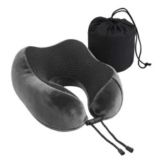 Wanderlite Travel Neck Pillow with Memory Foam, Washable Cover, Storage Bag and Adjustable Drawstring Grey