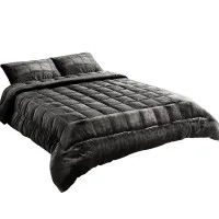 Giselle Bedding Charcoal Super King Faux Mink Quilt Set - Luxurious, Warm, Thermo-Regulating with Matching Pillowcases