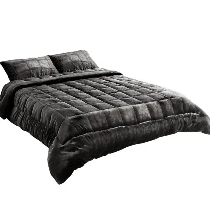 Giselle Bedding Charcoal Super King Faux Mink Quilt Set - Luxurious, Warm, Thermo-Regulating with Matching Pillowcases