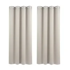 Artiss Blockout Curtains 2x 132x160cm Thermal Insulated Eyelet Drapes Beige 230GSM Triple Weave Fabric