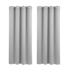 Artiss Blockout Eyelet Curtains 2 Panels 132x160cm Grey 230GSM Triple Weave Thermal Insulated Noise Reduction