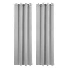Artiss Blockout Curtains 2x 132x213cm Thermal Insulated Eyelet Panels Grey for Home Rentals Airbnb 230GSM