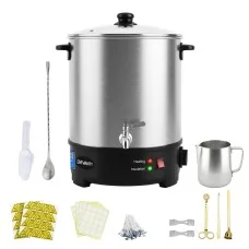Devanti 16L Stainless Steel Electric Wax Melter 1500W with Pouring Spout and Candle Making Kit Silver