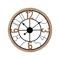 Artiss Wall Clock, Metal &amp;amp;amp; MDF, 60CM, Black and Pine, Elegant Design with Bold Numerals, Easy Installation