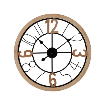 Artiss Wall Clock, Metal &amp;amp;amp; MDF, 60CM, Black and Pine, Elegant Design with Bold Numerals, Easy Installation