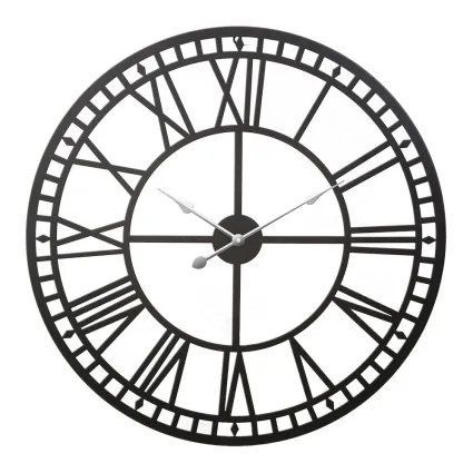 Artiss 80cm Large Black Metal Wall Clock - Vintage Northern European Design with 3D Roman Numerals and Metal Hands