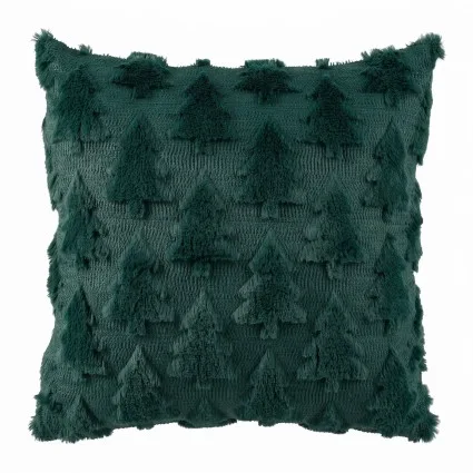 Jingle Jollys Christmas Cushion Covers 45 x 45cm Soft Faux Fur Jacquard with Hidden Zip Green 2 Pack