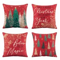Jingle Jollys Christmas Cushion Covers Set of 4 45 x 45cm Red with Hidden Zippers and Festive Designs