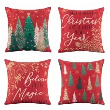 Jingle Jollys Christmas Cushion Covers Set of 4 45 x 45cm Red with Hidden Zippers and Festive Designs