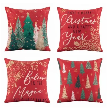 Jingle Jollys Christmas Cushion Covers Set of 4 45 x 45cm Red with Hidden Zippers and Festive Designs