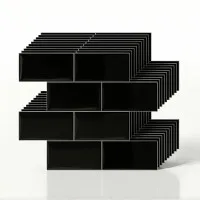 Artiss 3D Peel and Stick Subway Wall Tiles 2.3mm Thick Self Adhesive Back splash Black 10 Sheets