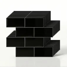 Artiss 3D Peel and Stick Subway Wall Tiles 2.3mm Thick Self Adhesive Back splash Black 10 Sheets