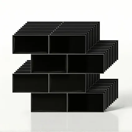 Artiss 3D Peel and Stick Subway Wall Tiles 2.3mm Thick Self Adhesive Back splash Black 10 Sheets