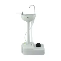 Weisshorn 19L Portable Camping Hand Wash Sink Stand - Foot Pump, Built-in Wheels, Towel Rack & Soap Holder, Grey