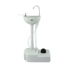 Weisshorn 19L Portable Camping Hand Wash Sink Stand - Foot Pump, Built-in Wheels, Towel Rack & Soap Holder, Grey