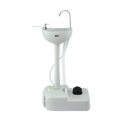 Weisshorn 19L Portable Camping Hand Wash Sink Stand - Foot Pump, Built-in Wheels, Towel Rack & Soap Holder, Grey