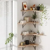 Artiss Set of 4 Floating Wall Shelves, Paulownia Wood, Corner Design, 40x29x13cm, Space-Saving with Sturdy Brackets