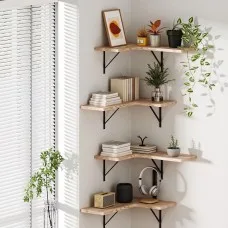 Artiss Set of 4 Floating Wall Shelves, Paulownia Wood, Corner Design, 40x29x13cm, Space-Saving with Sturdy Brackets