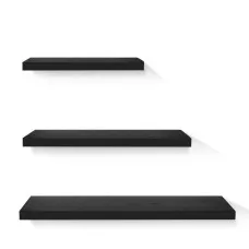 Artiss Floating Wall Shelf Set of 3 Black – Solid Wood, 3.2cm Thick, Supports 10kg, 40/60/80cm Lengths, Easy