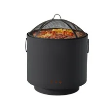 Grillz Portable Fire Pit BBQ 45cm Deep Bowl Outdoor Fireplace with Mesh Lid, Iron Body, Stainless Steel Grill, Black