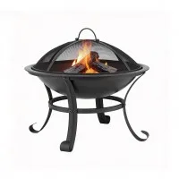 Grillz Fire Pit BBQ Grill with Mesh Lid and 48cm Stainless Steel Grate Charcoal Rack Fire Picker Wood Burning Outdoor