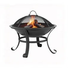 Grillz Fire Pit BBQ Grill with Mesh Lid and 48cm Stainless Steel Grate Charcoal Rack Fire Picker Wood Burning Outdoor