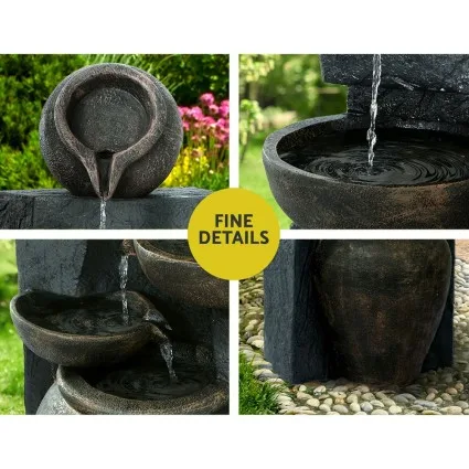 Gardeon Solar Water Feature Cascading Fountain, 5 Tier Polyresin Bird Bath, 99CM, Indoor/Outdoor, Energy-Efficient