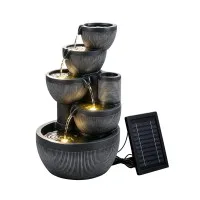 Gardeon Solar Fountain Water Feature 51cm 5-Tier Cascading Bowls Grey with Lithium Battery and Solar Panel