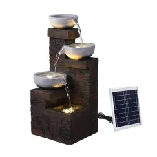Gardeon Solar Fountain 75.2cm 4.5W Three Tier Cascading Bowls Warm LED Brown