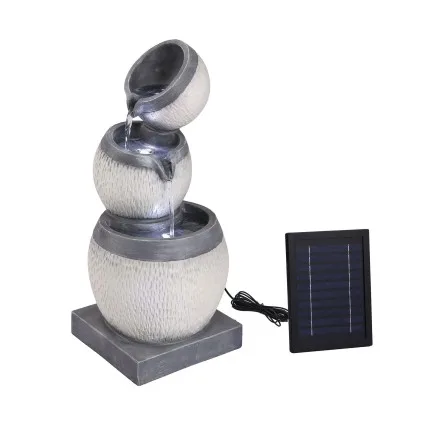 Gardeon Solar Fountain 52cm Three-Level Cascading Bowls 2W 6V 200L/h Water Feature with Built-In Battery Grey Beige