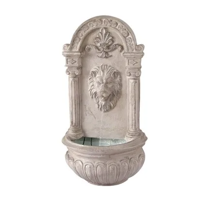 Gardeon 77CM Beige Solar Lion Head Water Fountain – Polyresin Wall Mount or Freestanding with LED Lights & Pump