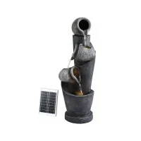Gardeon Solar Fountain 3-Tier Cascading Water Feature with LED Lights, 80CM Grey, Polyresin, Indoor/Outdoor Use