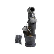 Gardeon Solar Fountain 3-Tier Cascading Water Feature with LED Lights, 80CM Grey, Polyresin, Indoor/Outdoor Use