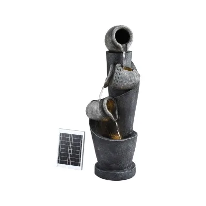 Gardeon Solar Fountain 3-Tier Cascading Water Feature with LED Lights, 80CM Grey, Polyresin, Indoor/Outdoor Use