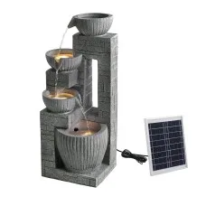 Gardeon Solar Water Fountain 80cm Four-Tier Cascading Design with LED Lighting and Battery Storage Grey