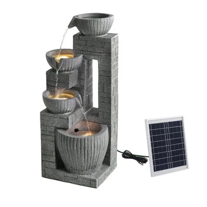 Gardeon Solar Water Fountain 80cm Four-Tier Cascading Design with LED Lighting and Battery Storage Grey