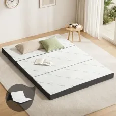 Giselle Bedding Foldable Double Mattress 3-Fold Bamboo Foam 190x137cm Breathable Air Mesh, Washable Cover