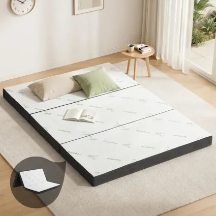 Giselle Bedding Foldable Double Mattress 3-Fold Bamboo Foam 190x137cm Breathable Air Mesh, Washable Cover