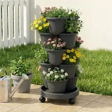 Green Fingers 5-Tier Vertical Garden Planter with Wheels and Auto Drainage System Black Raised Garden Bed