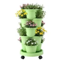 Green Fingers 5-Tier Vertical Garden Planter with Wheels and Auto Drainage System Light Green Indoor Outdoor