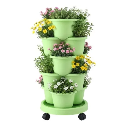 Green Fingers 5-Tier Vertical Garden Planter with Wheels and Auto Drainage System Light Green Indoor Outdoor