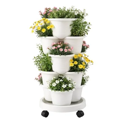 Green Fingers 5 Tier Vertical Garden Planter with Wheels White Auto Drainage Stackable Indoor Outdoor
