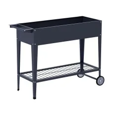 Green Fingers 100x40x80cm Raised Garden Bed - Galvanised Steel, Mobile with Wheels, Storage Shelf for Herbs & Vegetables