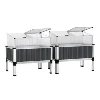 Green Fingers Raised Garden Bed x2 Set 80x49x74cm Galvanised Steel Planter Box with Aluminium Frame and Roof
