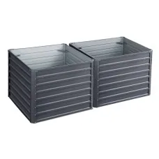 Green Fingers 2x Galvanised Steel Raised Garden Bed 100x100x77cm | Rustproof, Durable Planter Box with Rounded Edges